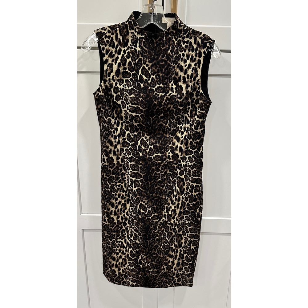 Etcetera Leopard Print Sleeveless Mock Neck Fitted Dress - Women's Size 0